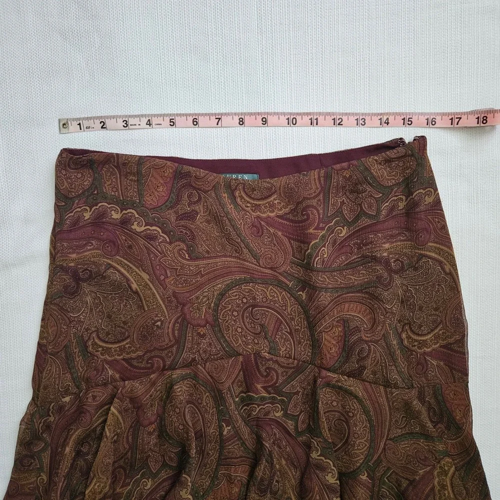 Lauren Ralph Lauren Womens Brown Paisley Ruffle Silk Boho Fairy Maxi Skirt 10